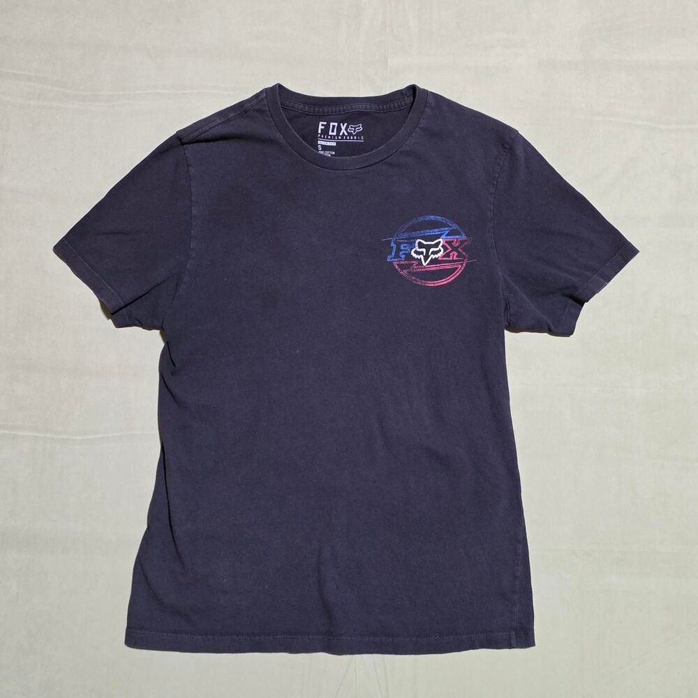 Fox Racing T-Shirt men's size black t shirt with red & blue fox head logo